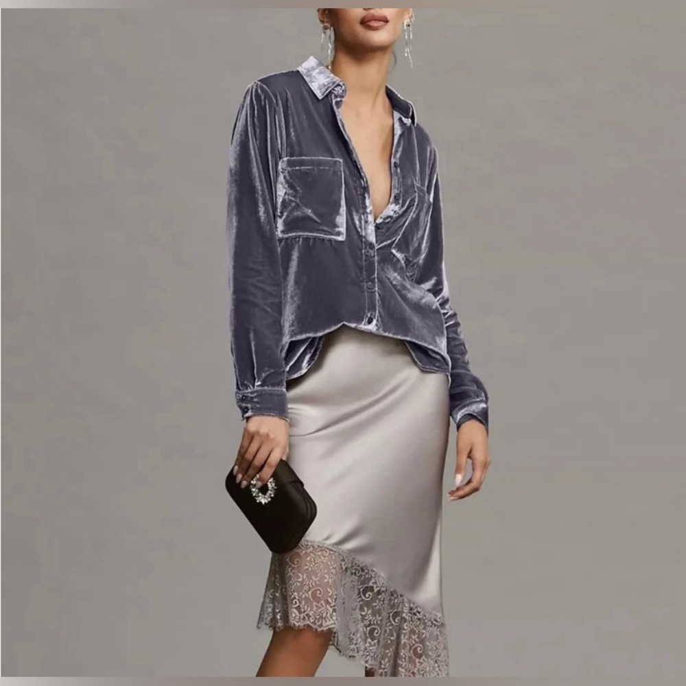 Anthropologie Pilcro Crushed Velvet Hadley Button-Up Shirt